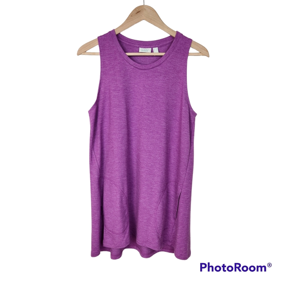 LOGO Lounge Lori Goldstein Purple French Terry Tank Top Shirt Sz M Pockets